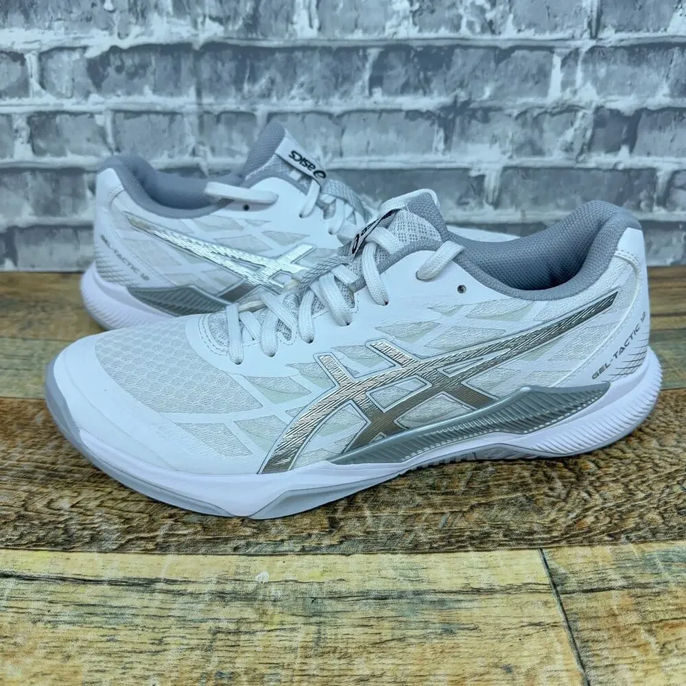 Asics Gel-Tactic 12 White Silver Volleyball Shoes 1072A092 Womens Size 10 New